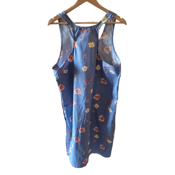 Carolina Bay Vintage Floral Chambrey Scoop Neck Front Pockets Size Medium - Picture 2 of 5